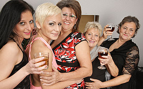 Five horny old with an increment of young lesbians make it special for Christmas